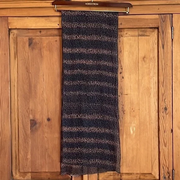 Silk Chiffon Cheetah Print Sheer Oblong Scarf 74” X 12”